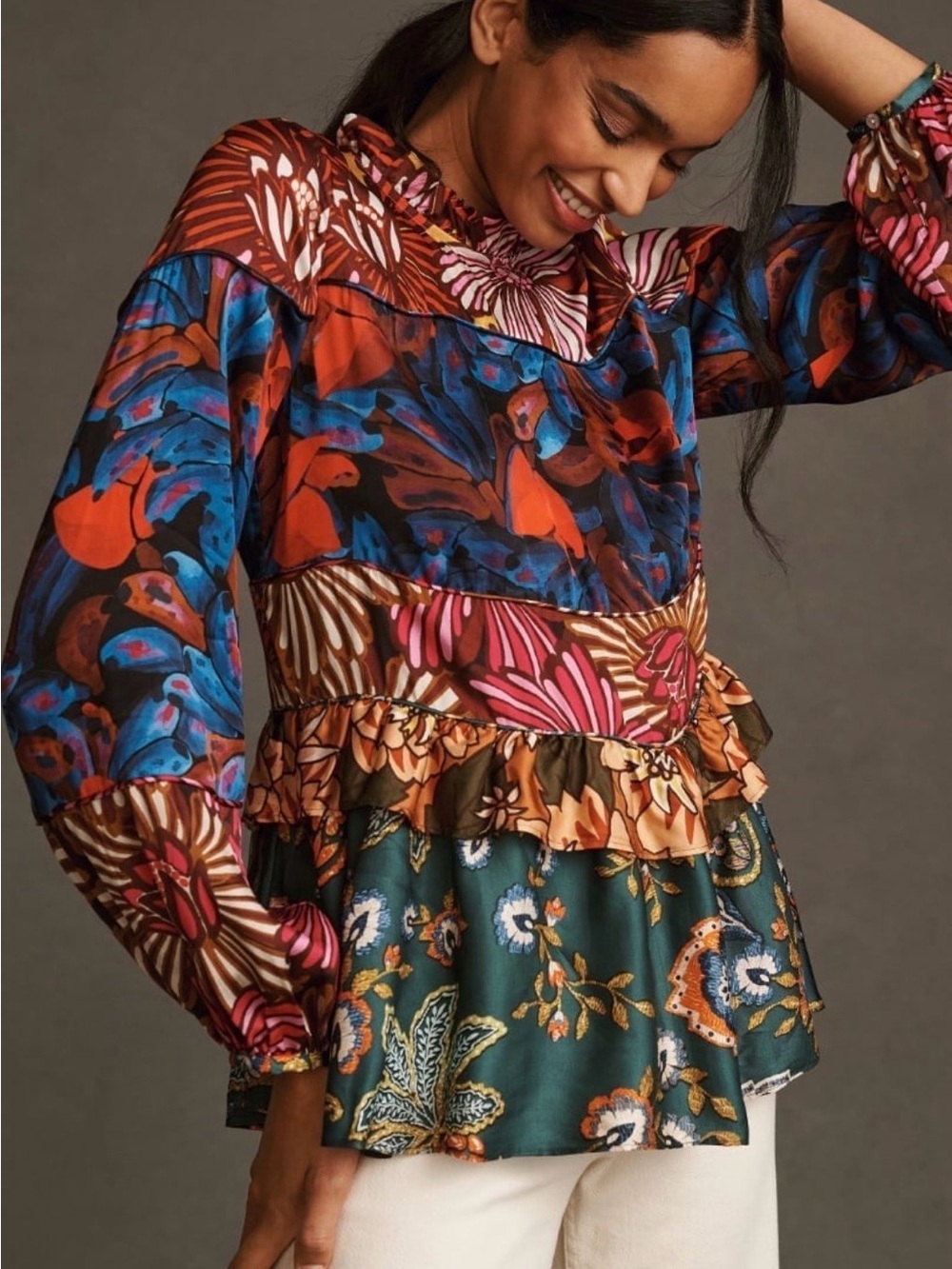 FARM Rio Multicolor Floral Ruffle Peplum Blouse